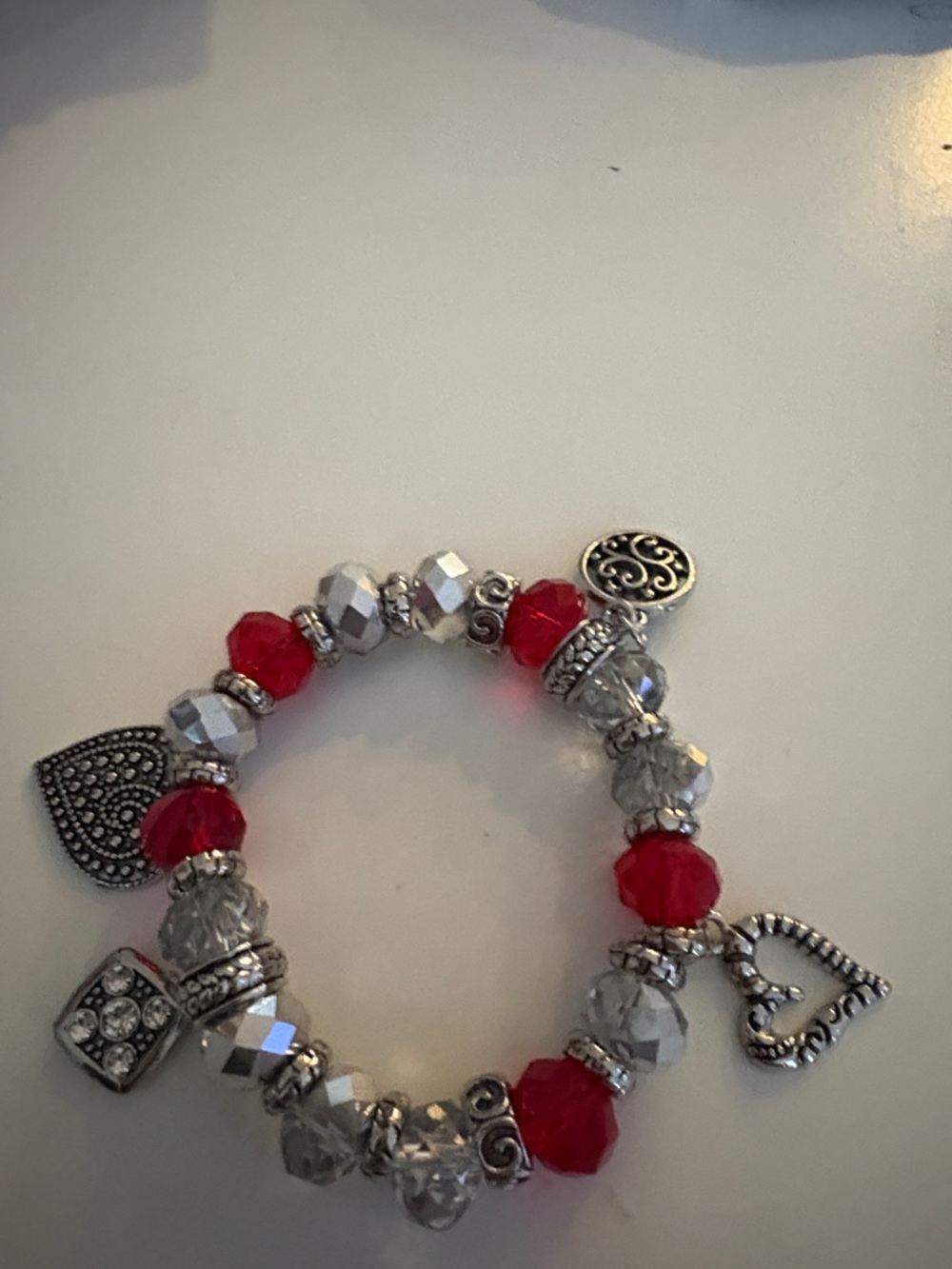 Red and Silver Charm Stretch Bracelet - Women Jewelry